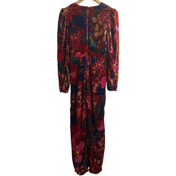Farm Rio Snake Garden Red Velvet Floral Print V-Neck Long Sleeve Jumpsuit Sz XS - Picture 16 of 16